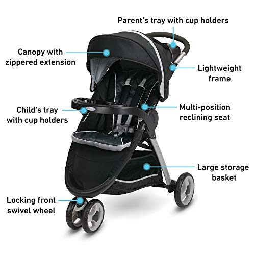 Graco FastAction Fold Sport Travel System | Includes the FastAction Fold Sport 3-Wheel Stroller and SnugRide 35 Infant Car Seat