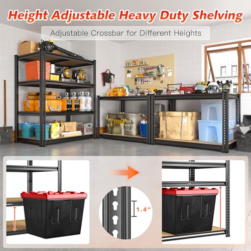 REIBII 2250LBS Garage Shelving Heavy Duty Garage Storage Shelves 5-Tier Adjustable Metal Shelves for Storage Rack, Shelving Units and Storage for Pantry Industrial Shelving 72.1" H (2 Pack, 5 Tier)