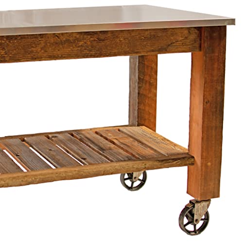 Redwood Potting Table Rolling Cart Swivel Cast Iron Wheels with Brakes Outdoor Garden Work Bench (No Hardware)