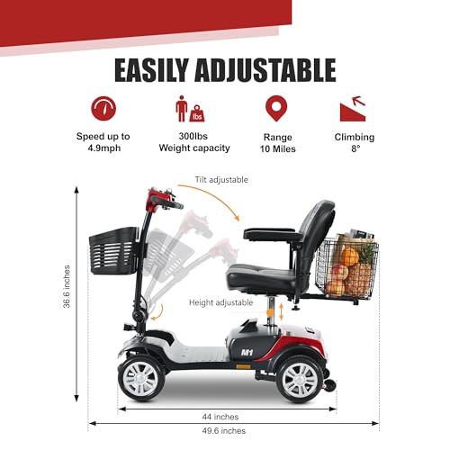 Folding Mobility Scooter for Seniors 4 Wheel Scooter for Adults Electric Medical Scooter Compact for Travel - Electric Powered Wheelchair Device - Compact Heavy Duty Mobile(Light Blue)