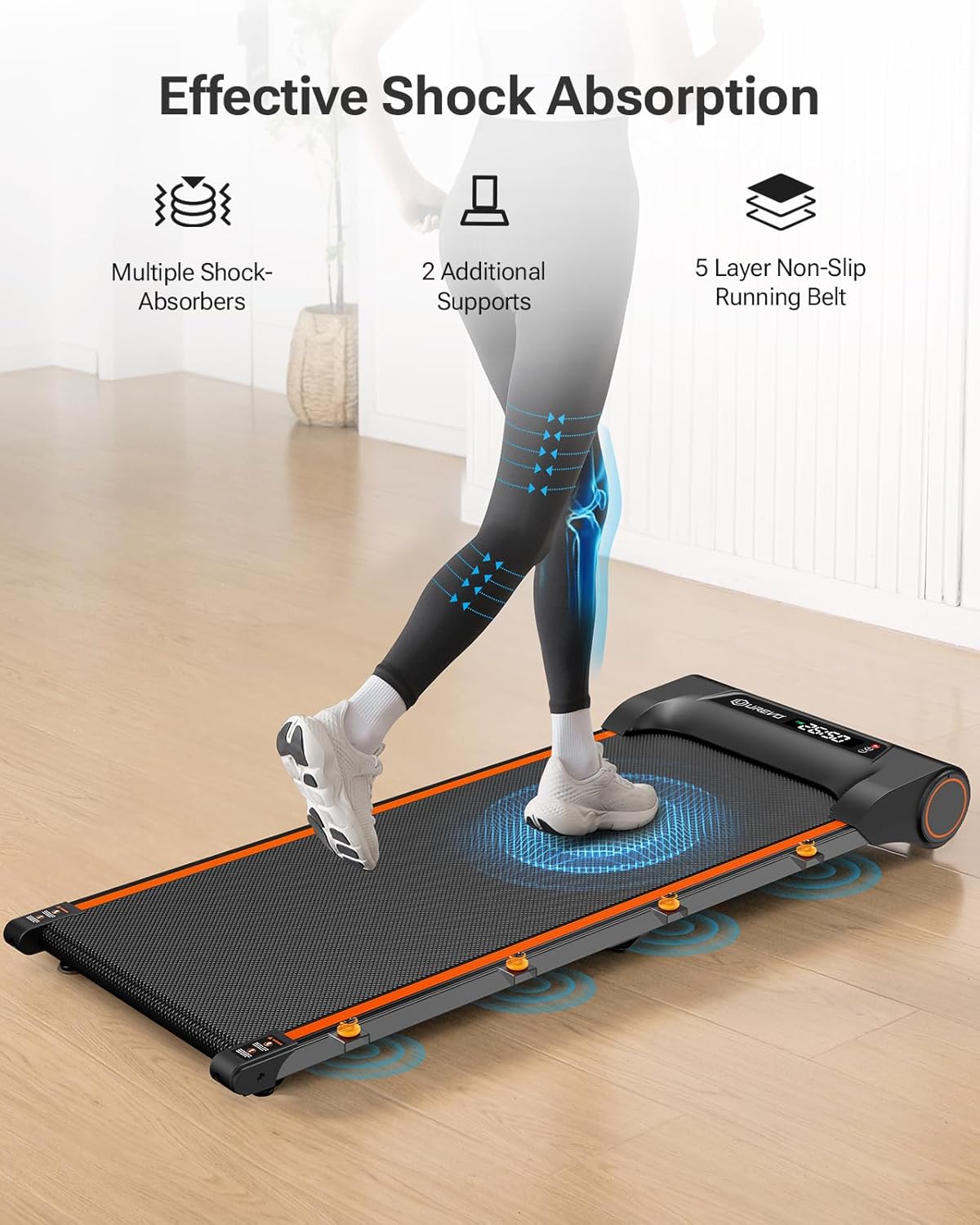 UREVO Under Desk Treadmill, Walking Pad for Home Office, Portable Walking Treadmill 2.25HP, Walking Jogging, Orange