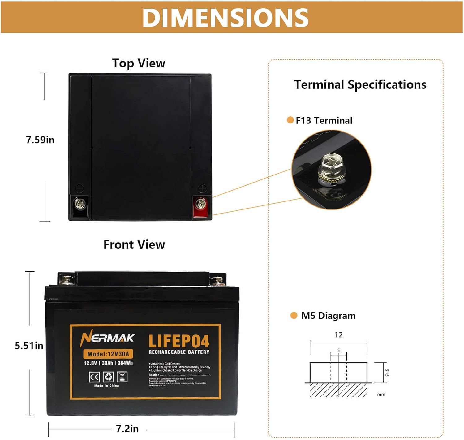 Nermak 2 Pack 12V 12Ah LiFePO4 Deep Cycle Battery, 2000+ Cycles Lithium Iron Phosphate Rechargeable Battery for Solar Power, Lighting, Power Wheels, Fish Finder, Scooters and More, Built-in 12A BMS