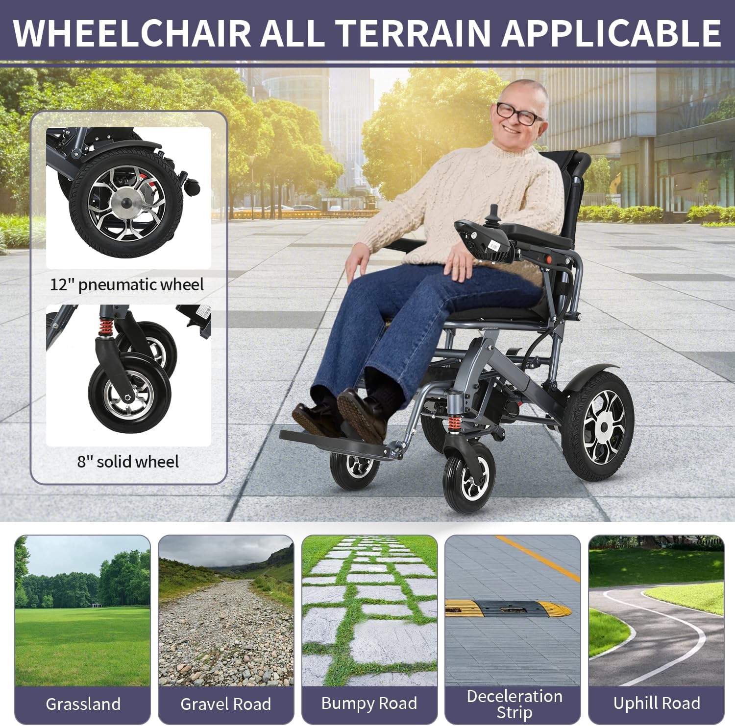 20 Miles Long Travel Range Electric Wheelchair for Adults,600W Motors Intelligent Power Wheelchair Lightweight Foldable All Terrain Motorized Wheelchair for Seniors,Only 50.7lbs-Airline Approved