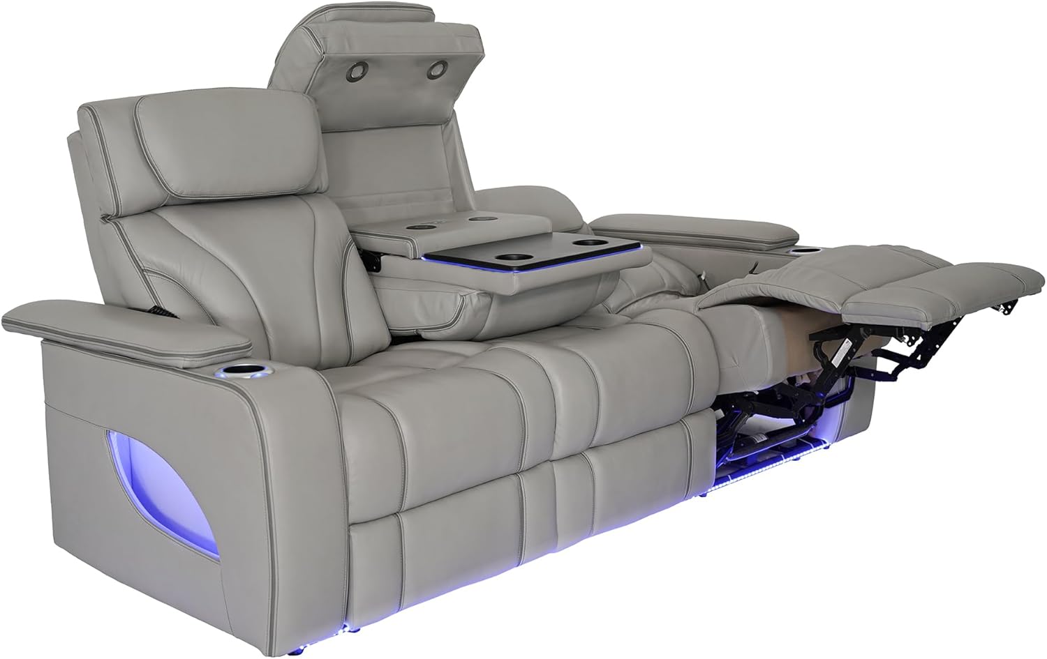 Armen Living Octavia Modern Zero Gravity Power Reclining Heated Massage Sofa, 86" Wide, Silver and Gray Top Grain Leather