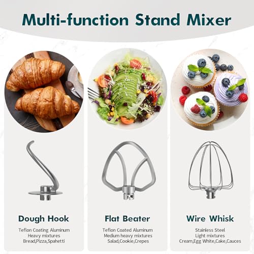 COOKLEE Stand Mixer, 9.5 Qt. 660W Electric Kitchen Mixer with Dishwasher-Safe Dough Hooks, Flat Beaters, Wire Whip & Pouring Shield Attachments for Most Home Cooks, Silver