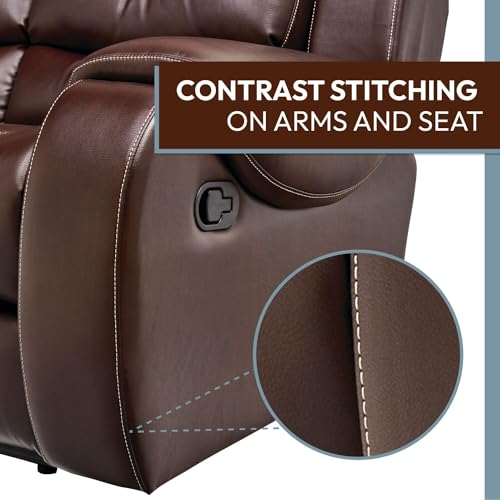 Cambridge Brown Abilene Double Reclining Loveseat for Living, Family, Game Room, Man Cave, or Office Faux Leather