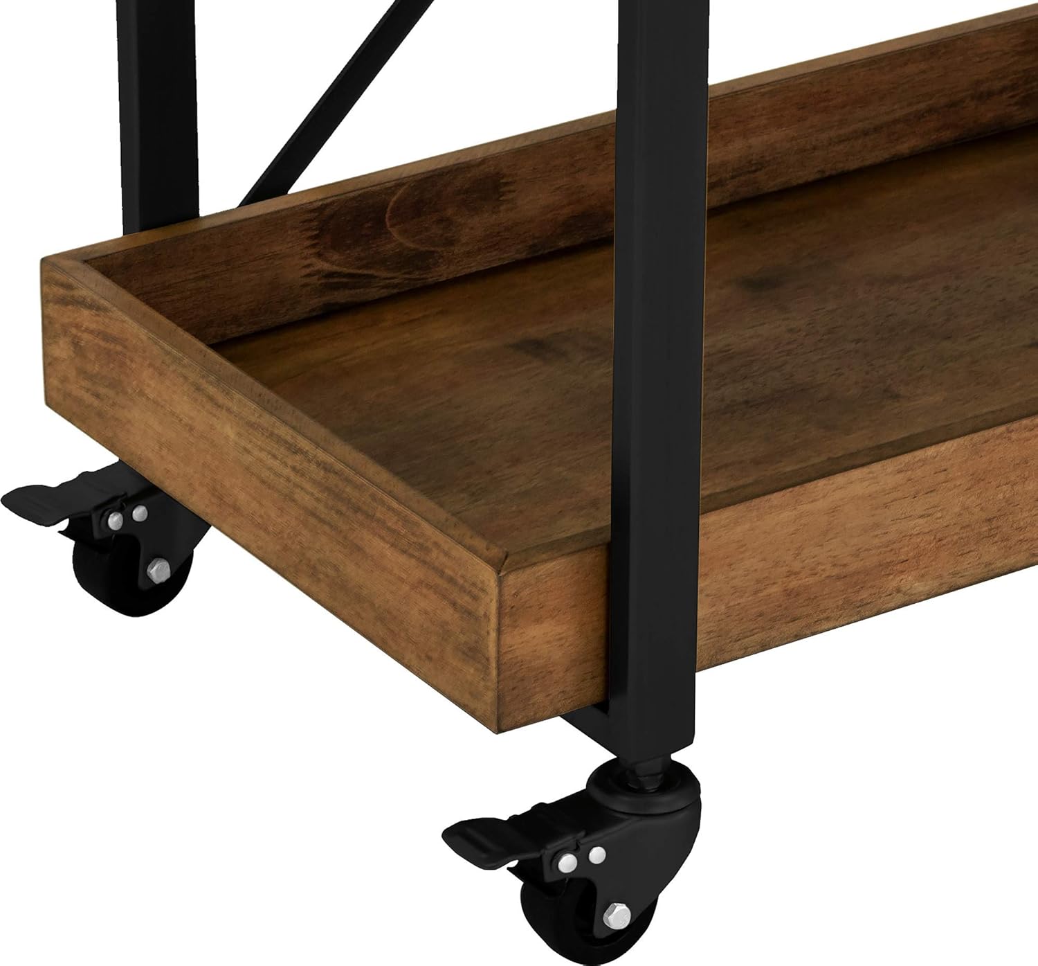 Riley Modern Rustic Rolling Bar Cart with Wheels, 32 Inch Height, Kitchen Organizer Utility, Wood, Matte Black Metal Finish