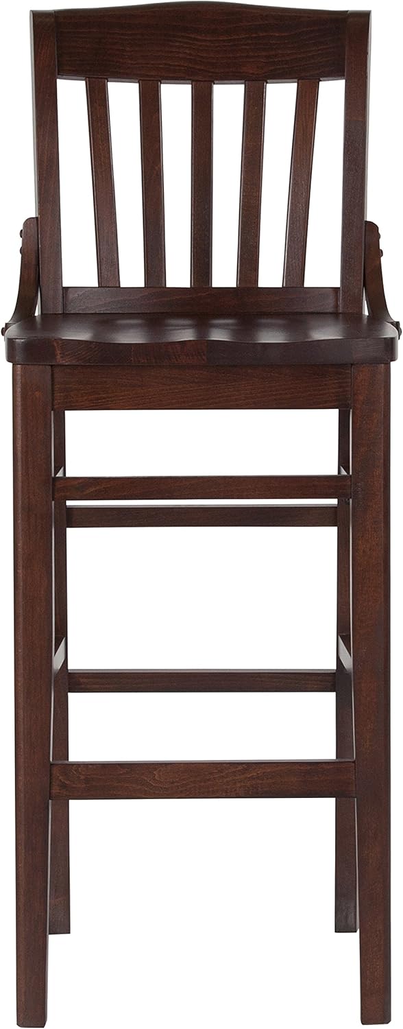 BizChair School House Back Walnut Wood Barstool