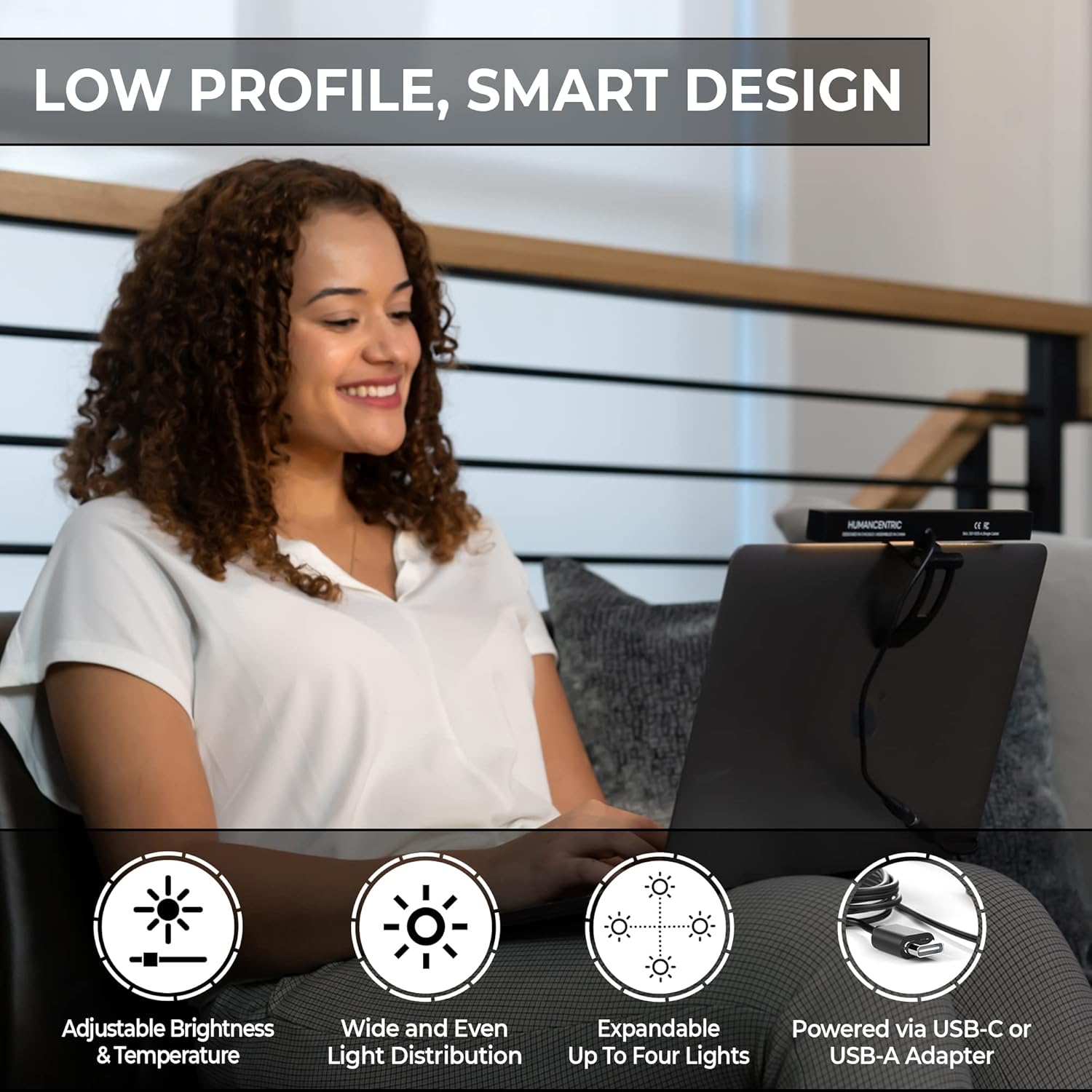 HumanCentric Video Conference Lighting, Webcam Light and Zoom Light for Streaming, Monitor and Laptop Light for Video Conferencing, Remote Work Zoom Lighting for Computer, Powered By USB-C, Single Kit