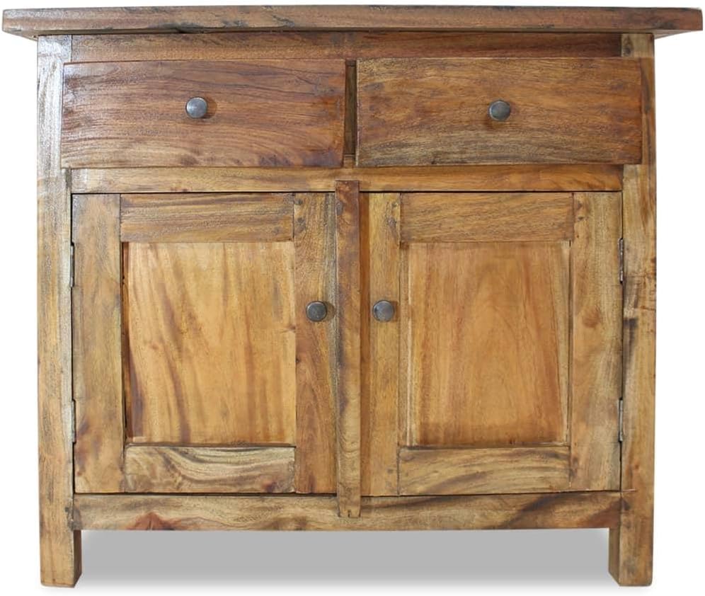 Farmhouse Style Rustic Sideboard - Reclaimed Solid Wood Console Table for Narrow Storage Cabinet - Vintage Charm and Elegance in Reclaimed Wood Furniture-Brown