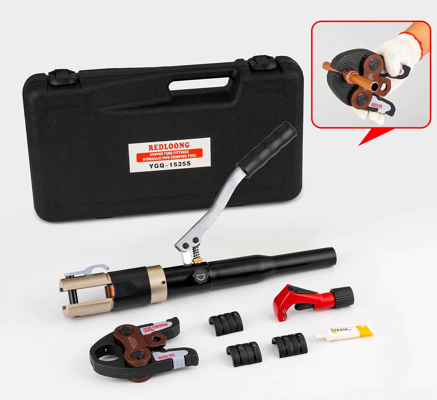 Copper Tube Fittings Hydraulic Pipe Crimping Tool with 1/2 inch,3/4 inch and 1 inch Jaw Copper Pipe Propress Crimpers Pressing Pliers,Suit for Viega and ProPress copper fitting andTee Fitting