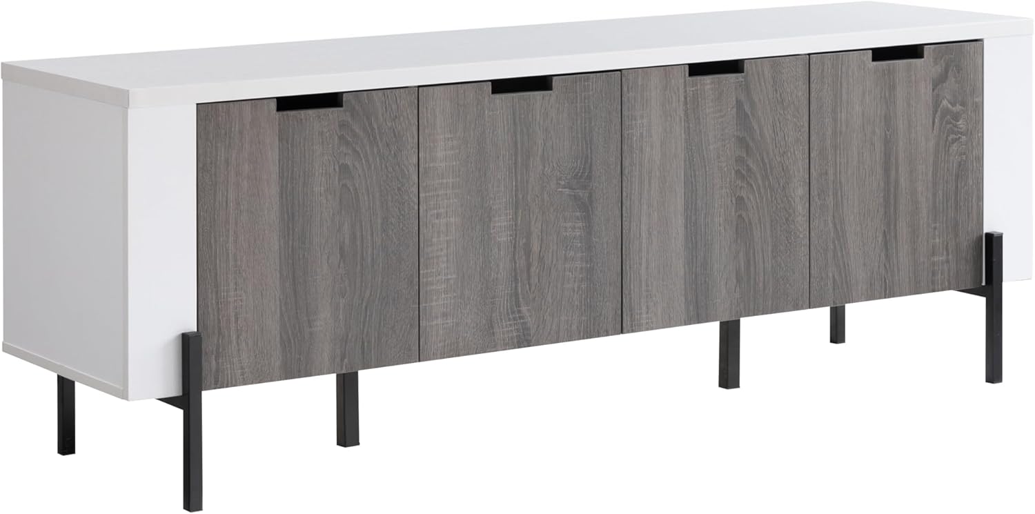 60" Two- Toned TV Stand with Four Cabinet Doors, Storage Cabinet -White & Distressed Grey