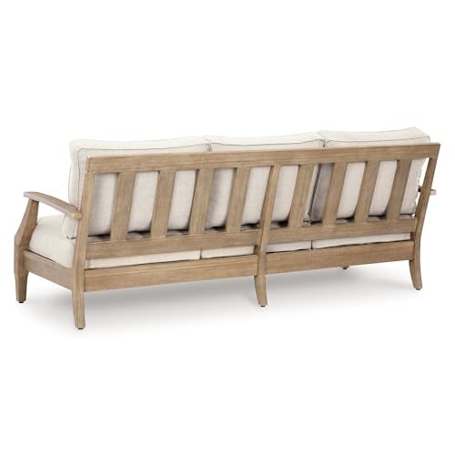 Signature Design by Ashley Carter Hall Outdoor Eucalyptus Patio Sofa with Cushion, Beige