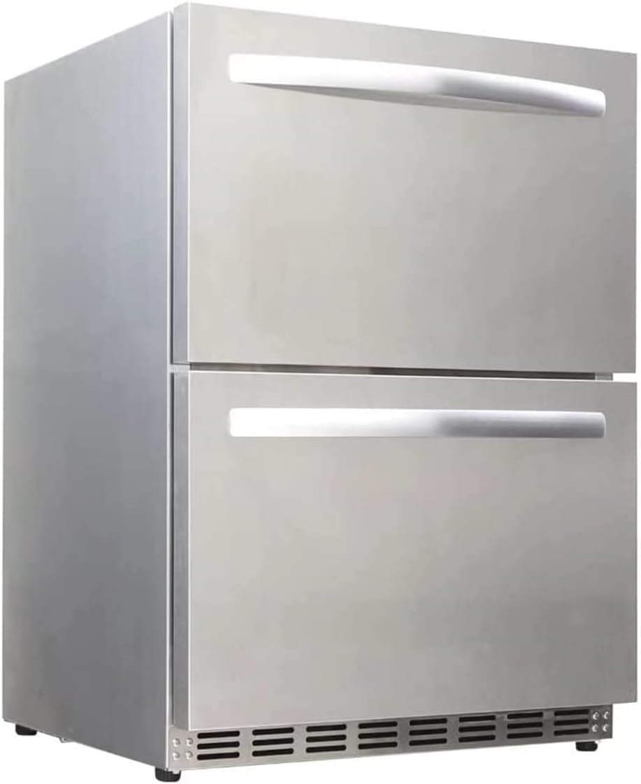 Eficentline 24 inch Weather Proof Design Indoor and Outdoor Under Counter Drawer Fridge, Built-in Beverage Under Cabinet Refrigerator for Home and Commercial Use, Stainless Steel