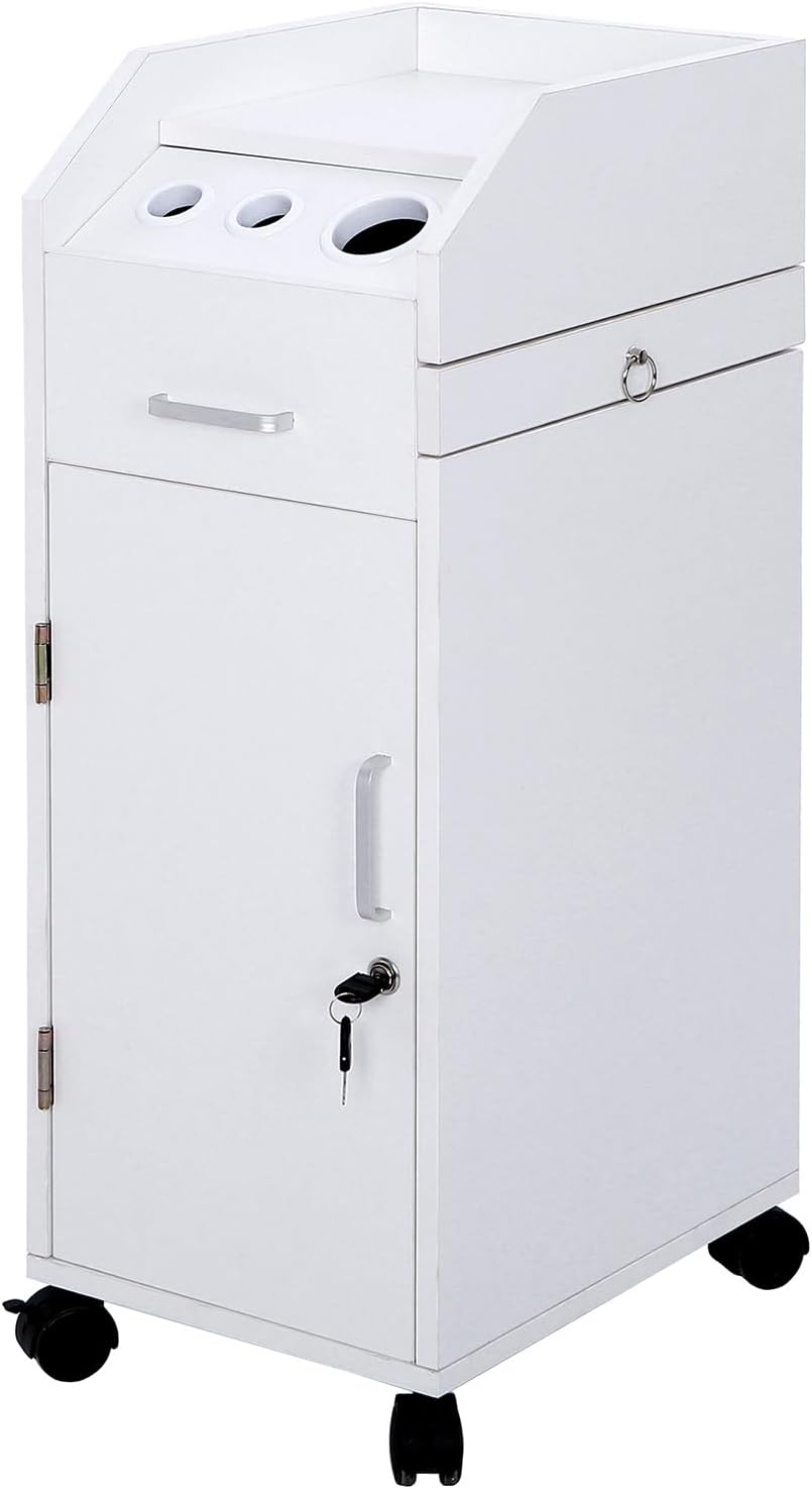 Rolling Hair Salon Storage Cart with Wheels & 3 Hair Dryer Holders & Drawers & Lock Hairdressing Tools Station Mobile Makeup Case SPA Utility Trolley,Space Saving Rolling Beauty Cart for Extra Storage