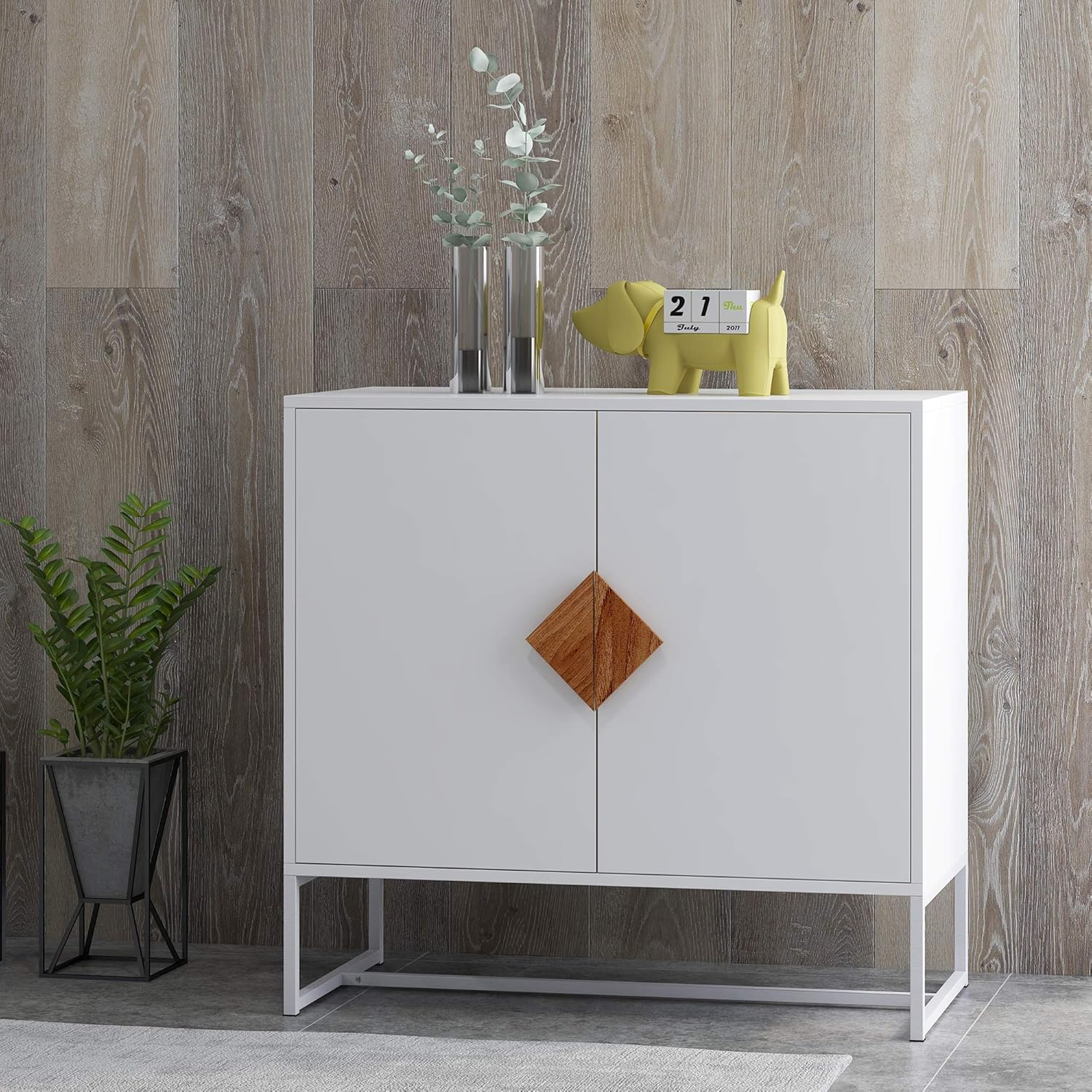 GIA Home Furniture Series Modern Solid Wood Kitchen Buffet Cabinet with 2 Doors Shape Square Handle Design,Double Storage Sideboard for Dinning,Living Room,TV Stand, 32 Inch, White