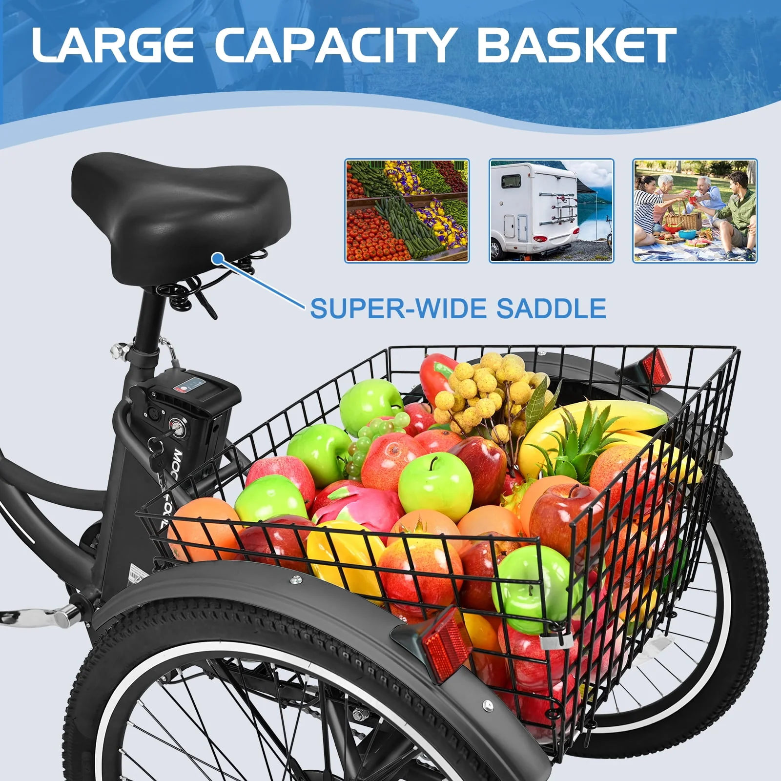 Lilypelle Adult Electric Tricycles,3 Wheel Electric Bike,15.5 Mph Electric Trikes for Seniors,7-Speed & 4 Adjustable Riding Modes Electric Tricycle With Removable Lithium Battery