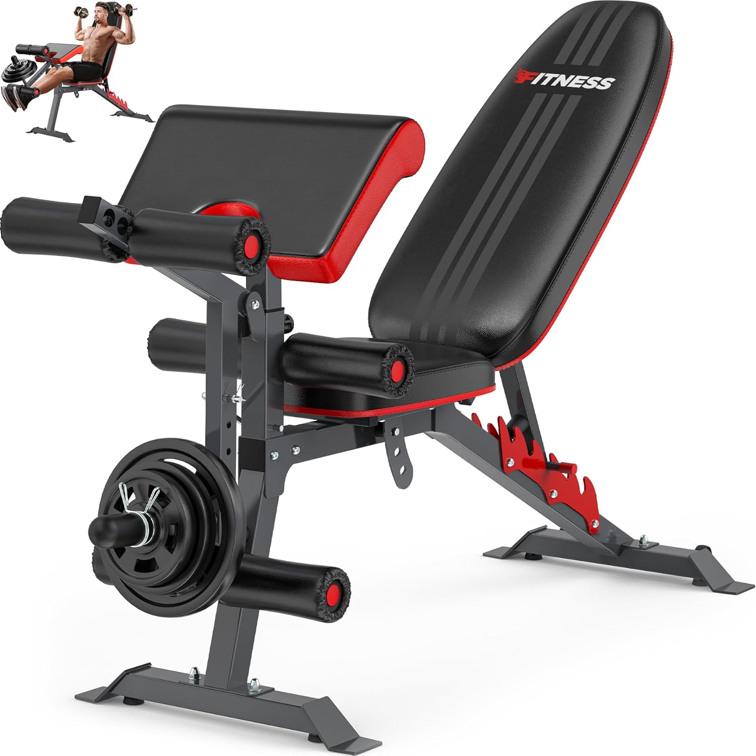 Adjustable Weight Bench Press, 800lbs Load Workout Bench for Home Gym, Weight Bench with Leg Extension and Preacher Pad Flat Incline Decline Benchs for Home Strength Training