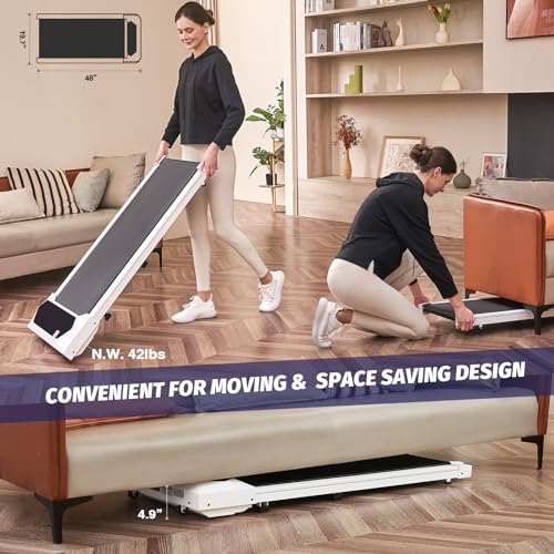 Walking Pad, Under Desk Treadmill, Walking Pad Treadmill for Home Office, 2.25HP Portable Treadmill with 220lb Capacity, Walking treadmill with Remote Control/App Control LED Display