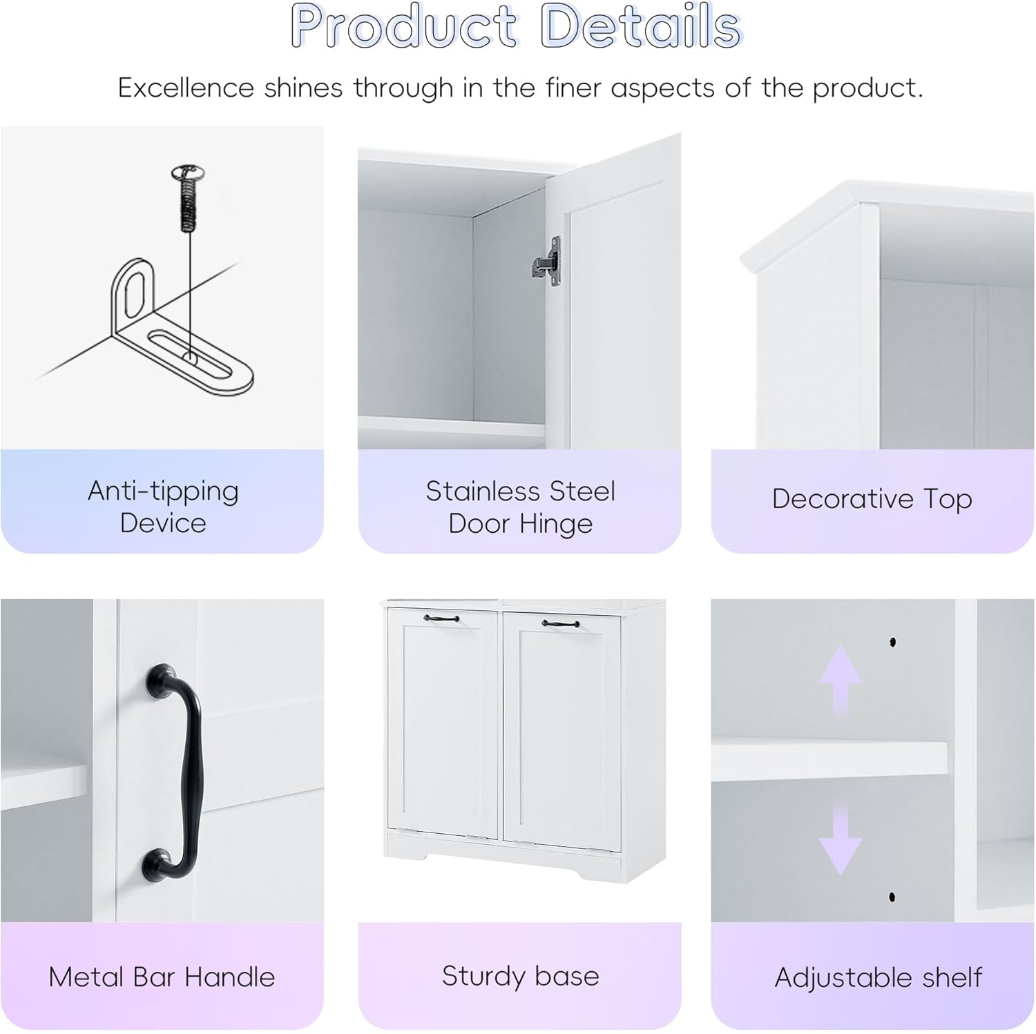 Merax Bathroom Storage Cabinet with Laundry Hamper, Open Shelf, Tall Freestanding Organizer for Home, White