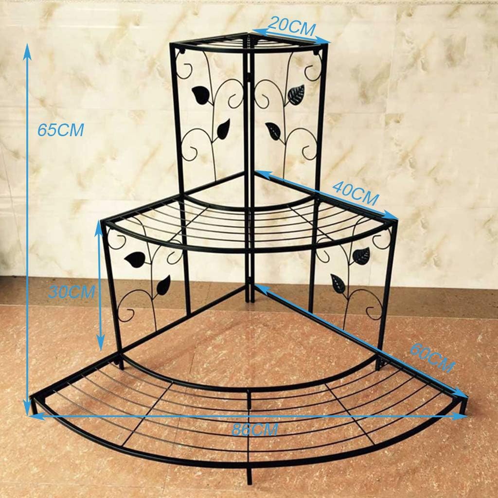 Potted Rack Flower Pot Holder Storage Shelves 3 Tier Corner Plant Display Stand Shelving Firmly Support Wrought Iron Ladder Shelf for Indoor Outdoor Garden