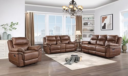 New Classic Furniture Ryland Polyester Manual Sofa with Dual Recliner, Brown