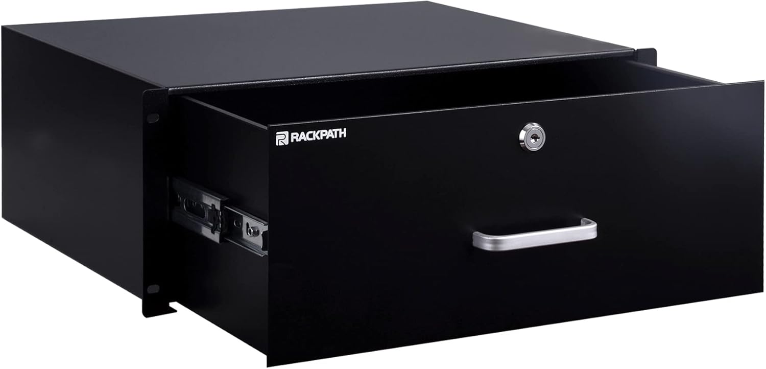 RackPath 1U Rack Mount Drawer for 19 Inch AV/Network/DJ Equipment Racks or Cabinets with Lock and Key