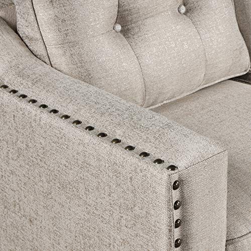 Knocbel Stylish 3-Piece Sofa Set Living Room Set with Tufted Cushions, Velvety Soft Linen Blend Fabric and Brass Nail Head Trip, Including 3-Seat Sofa, Loveseat and Accent Chair, Gray