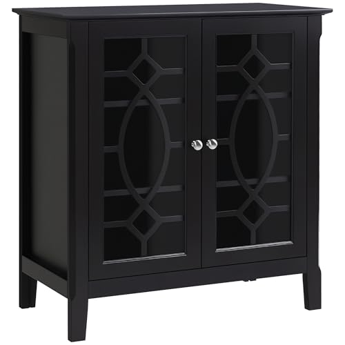 HOMCOM Sideboard Buffet Cabinet, Kitchen Storage Cabinet, Glass Door Accent Cabinet with Adjustable Shelves, White