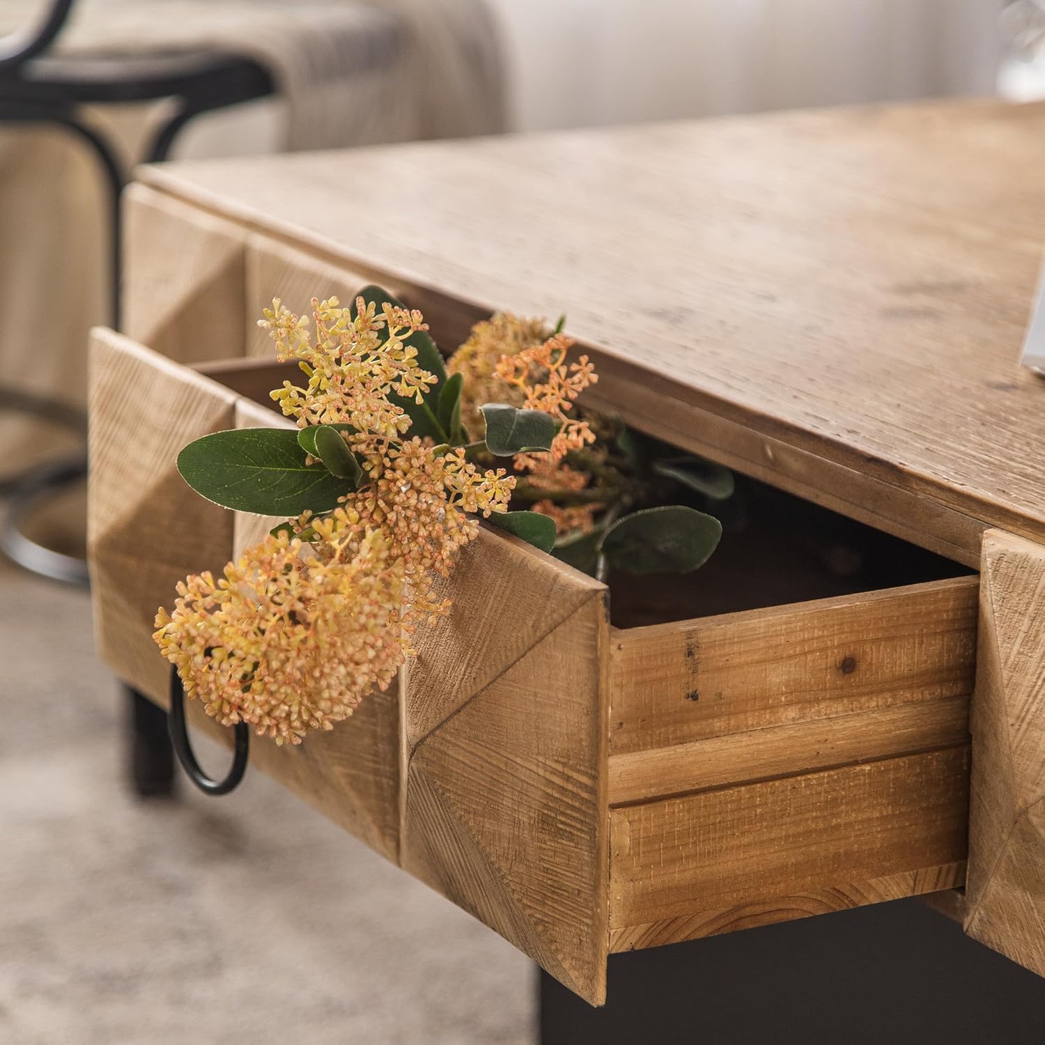 SSLine Square Coffee Table,32" Vintage Solid Wood Center Table with 2 Drawers Storage Space,Rustic Embossed Pattern Cocktail Table Center Large Circle Coffee Table for Living Room Home