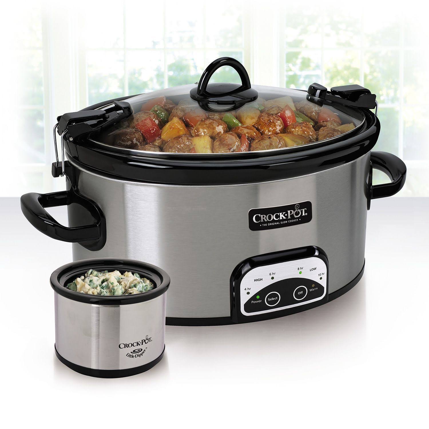 Crock Pot 6 Quart Cook and Carry Slow Cooker w/ Little Dipper Warmer - Silver