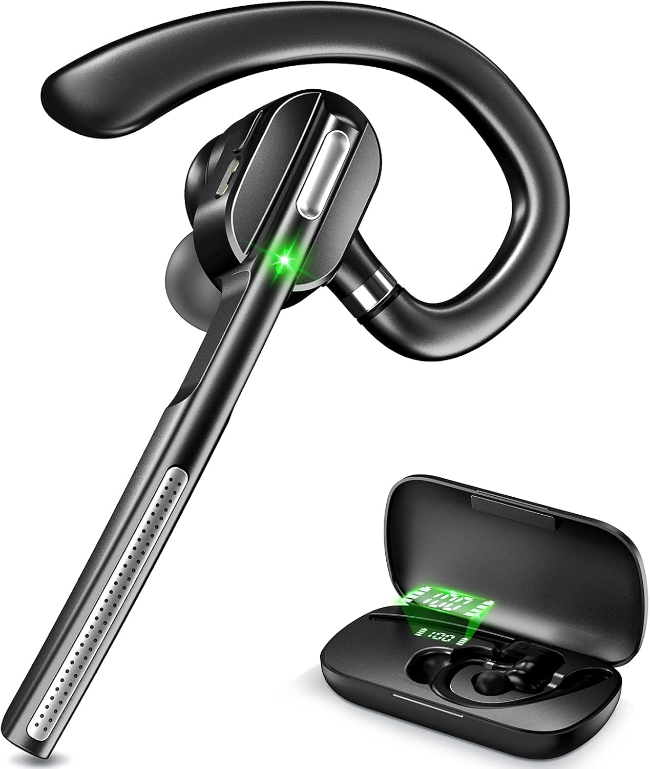 Dechoyecho Bluetooth Headset V5.1, Wireless Headset with Battery Display Charging Case, Bluetooth Earpiece with Noise Canceling Mic for Driving, Office and Business,Compatible with Cell Phone and PC Pack of 2