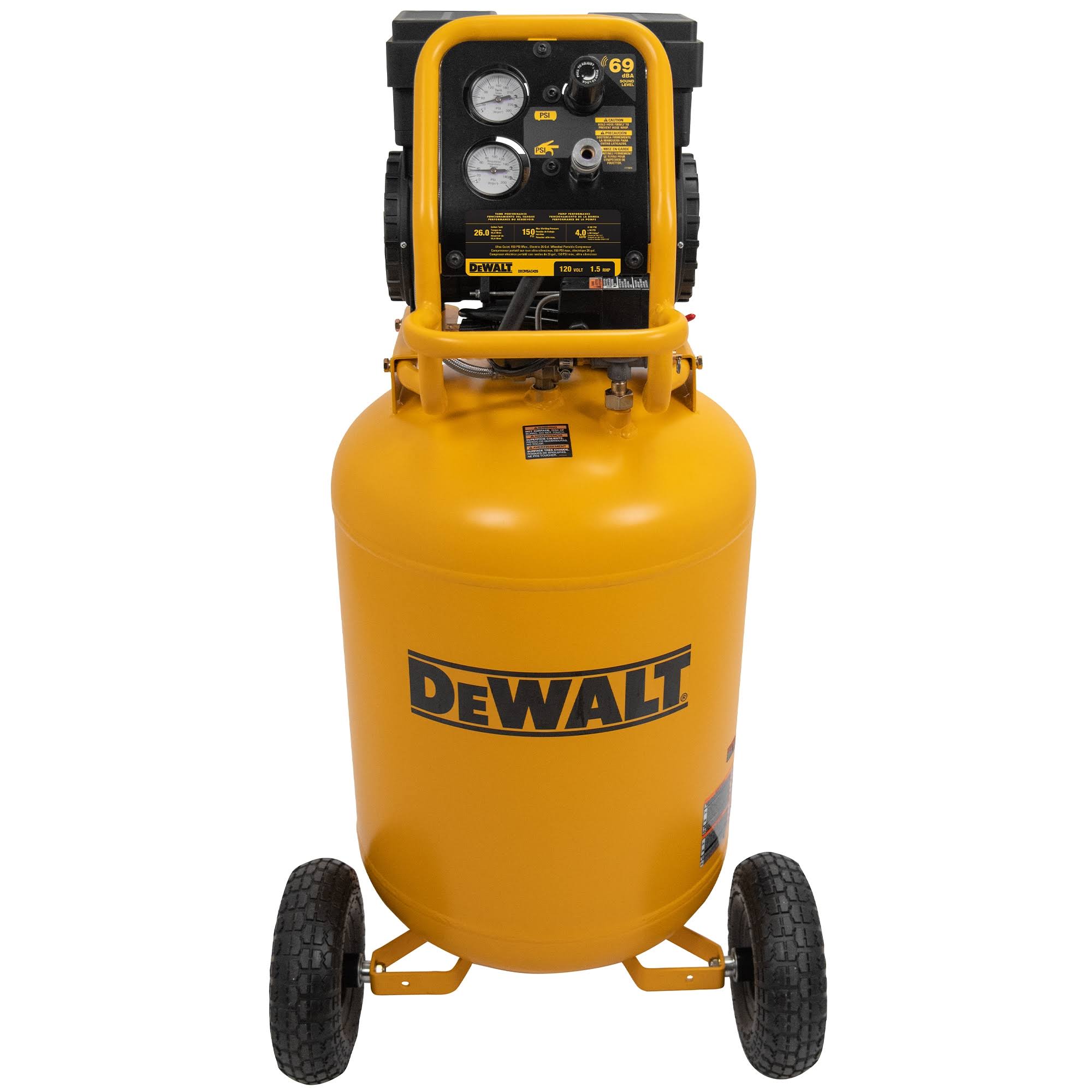 DeWalt DXCMSAC426 | 1.5 HP 26 Gallon Vertical 150 PSI Quiet Wheelbarrow Air Compressor | CPO Outlets