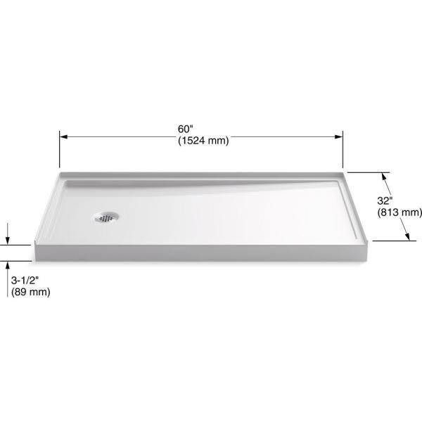 Kohler Rely 60 in. x 32 in. Single-Threshold Shower Base with Left-Hand Drain in White R8459-0