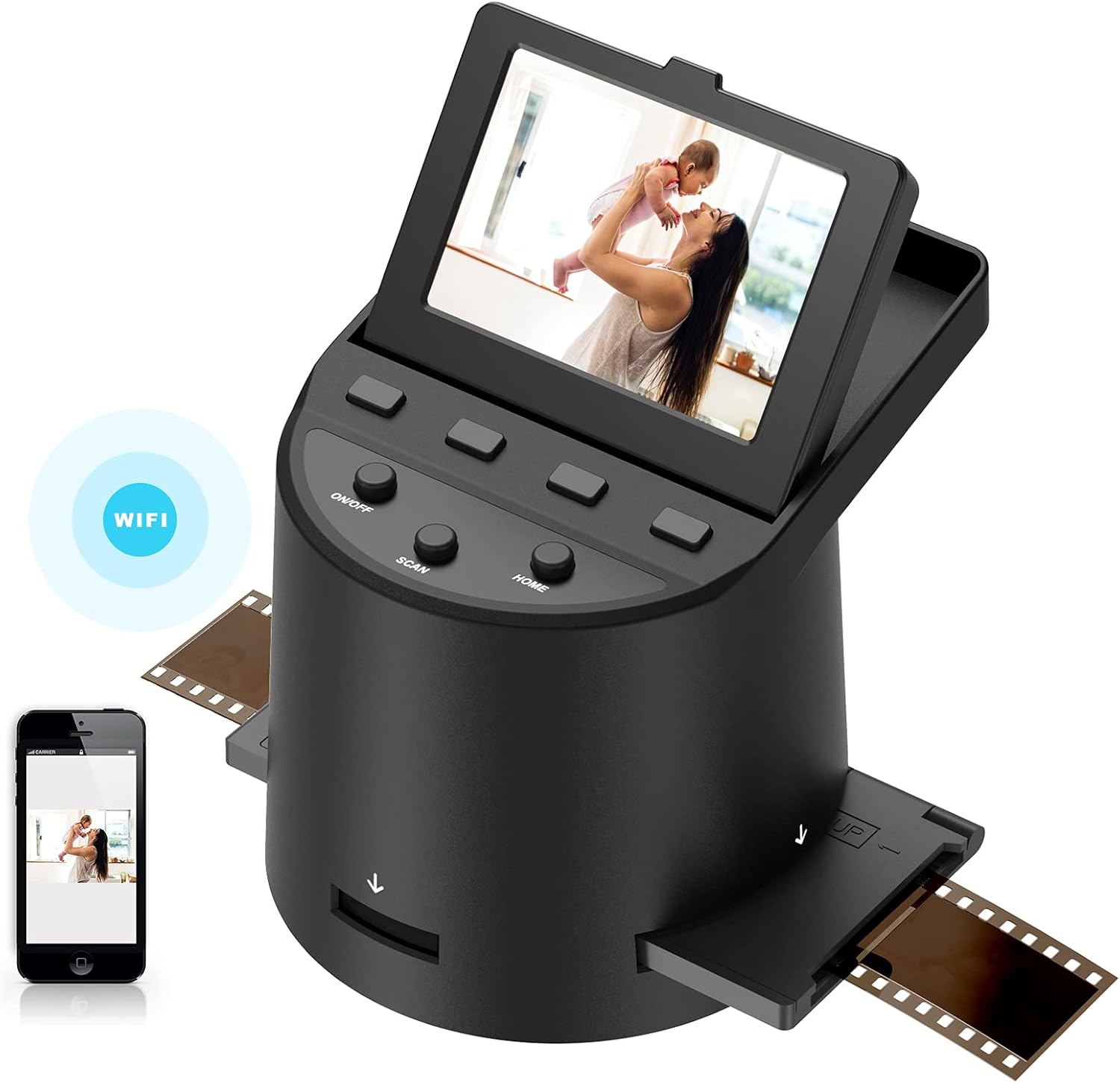 Wireless Digital Film Scanner with 22MP, Converts 35mm, 126, 110, Super 8 Films, Slides, Negatives to JPEG, Tilt-Up 3.5" Large LCD, Transfer Pictures to Phones Via WiFi Connection, MAC &PC Compatible