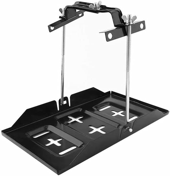 THEPRO Battery Hold Down Tray Kit, Corrosion-Resistant Steel Storage Battery Holder Adjustable Bracket Clamp for Car, Boat, Marine (23cm Bolt with 28cm Battery Tray)