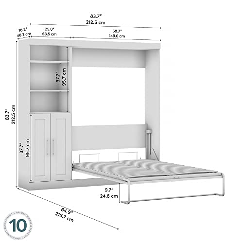 Bestar Pur Full Murphy Bed and Storage Unit with Drawers, 84-inch Space-Saving Wall Bed with Storage in Bark Grey