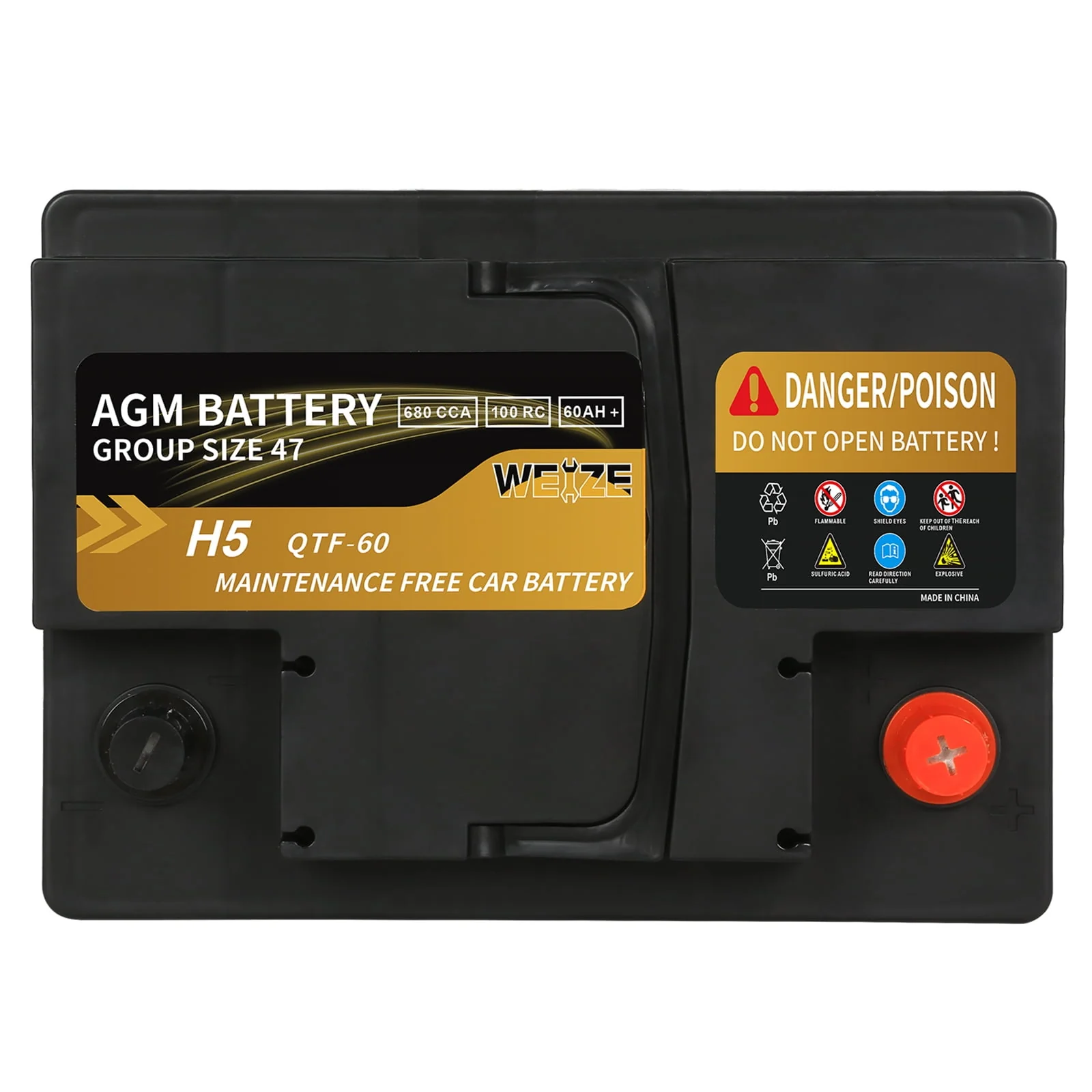 Weize Platinum AGM Automotive Battery,  Group 94R H7 Battery- 12v 80ah 140RC 850CCA, 36 Months Warranty