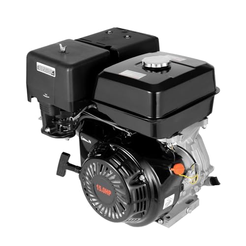 Gas Engine, 420CC Horizontal Gas Engine, 4 Stroke Single Cylinder Go Kart Gas Engine 15 HP OHV Low Noise Gas Engine Motor Recoil Start Gas Power for Water Pumps Vibrators Pressure Washers (Black)