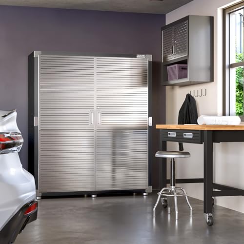 Seville Classics UltraHD Solid Steel Lockable Metal Storage Cabinet Locker Organizer, w/Adjustable Shelves for Garage, Warehouse, Office, Classroom, Granite, 48" W x 24" D x 72" H