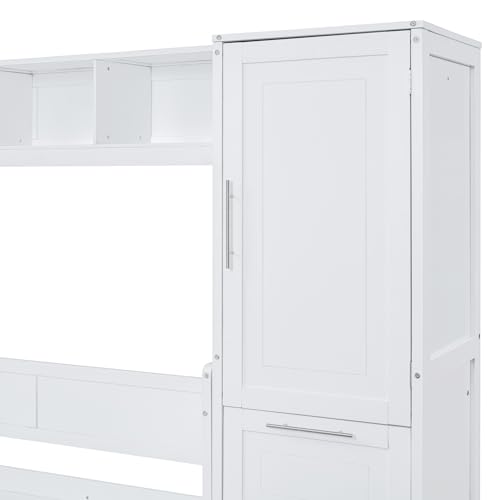 Linique Full Size Murphy Cabinet Storage Wall Bed with Closet and Drawers and Built-in Top Shelf,Hide a Bed on a Wardrobe Space Saving Design,Gray
