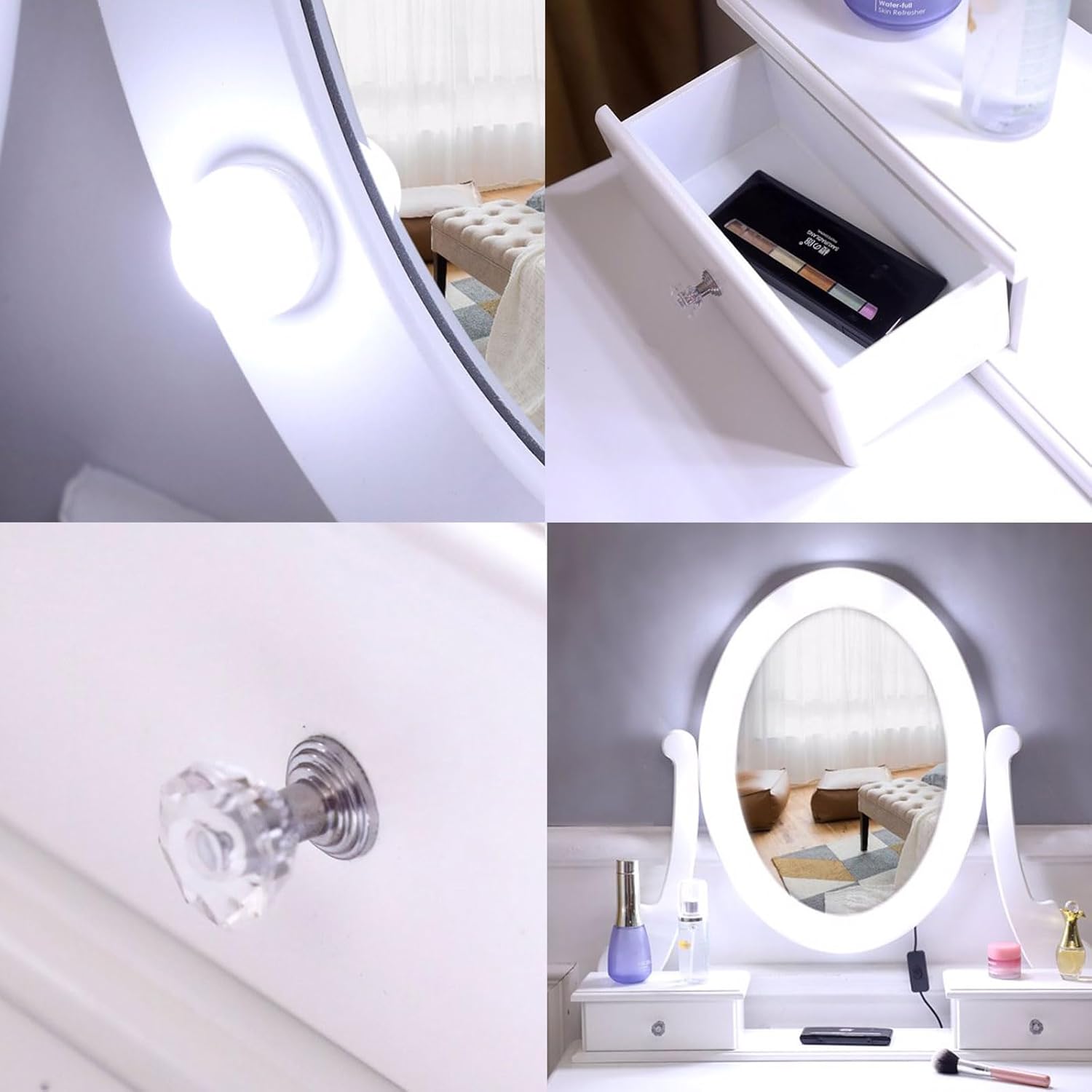 Vanity Desk with Mirror, Makeup Vanity Table with Lights and 5 Drawers Dressing Table for Bedroom Dressing Room
