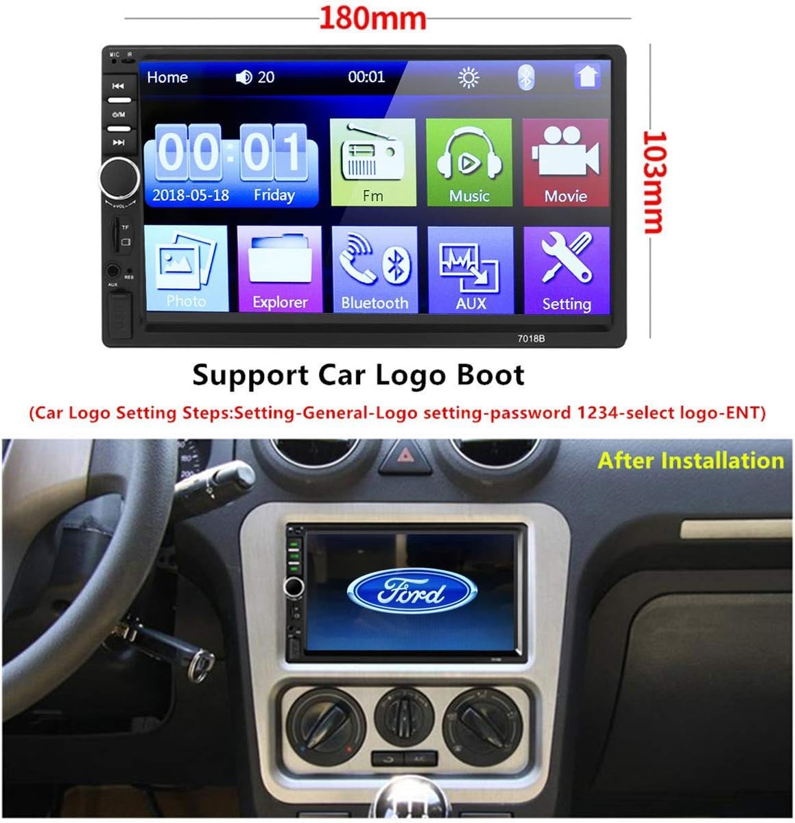 Double Din Car Stereo with Bluetooth 7 inch Touch Screen Car Radio with Backup Camera - Car Audio Receivers MP5 Media Player USB AUX SD Car Head Unit System Support Mirror Link & Remote Control