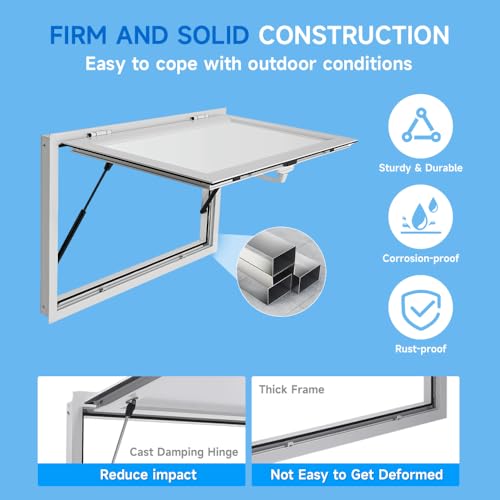 Concession Window, 36" x 36" Aluminum Alloy Food Truck Service Window with 4 Screen Windows & Awning Door & Drag Hook, Up to 80 Degrees Serving Window for Food Truck Concession Trailer