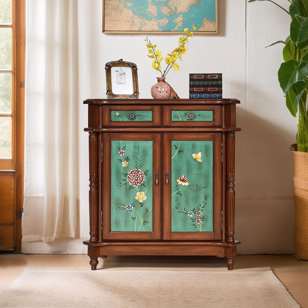 Buffet Cabinet Porch Shoe Cabinet Pastoral Painted Retro Old Furniture Living Room Storage Drawer Hand-painted Sideboard Buffet Sideboard