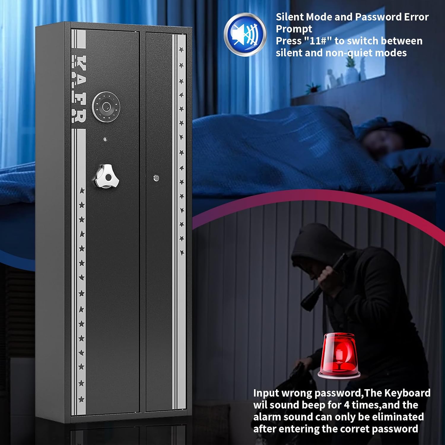 KAER 4-5 Gun Safe, Gun Safe for Rifles and Pistols, Large Gun Safes for Home and Shotgun, Gun Cabinet for Home, Gun Safes & Cabinets, Quick Access Gun Safe, Gun Safe with Removable Shelf and Gun Rack
