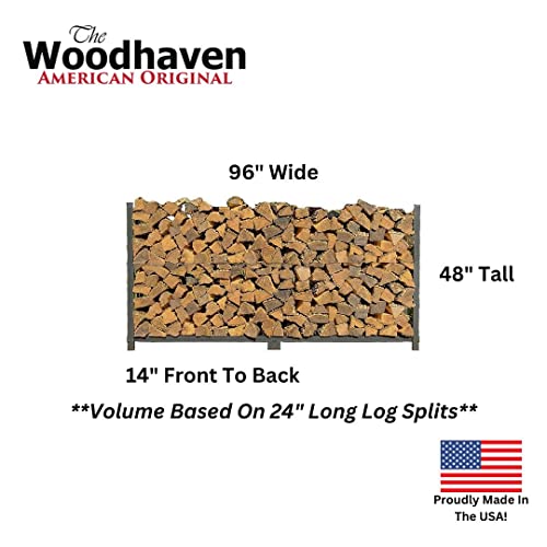 Woodhaven 8 Foot 1/2 Cord Firewood Log Rack With Optional Cover - Made In USA - Outdoor Use Lifetime Structural Warranty - Black Texture Powder Coat Finish - Made With Heavy Duty Steel