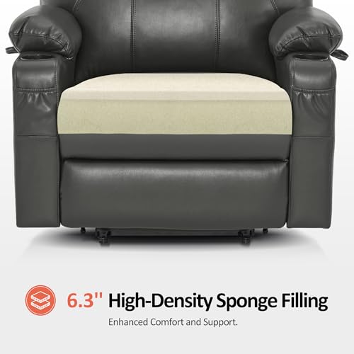 MCombo Power Lift Recliner Chair for Elderly, Lift Chair with Heat and Massage, FSC Certified, USB Ports, Cup Holders, Faux Leather 7040 (Black, Medium)