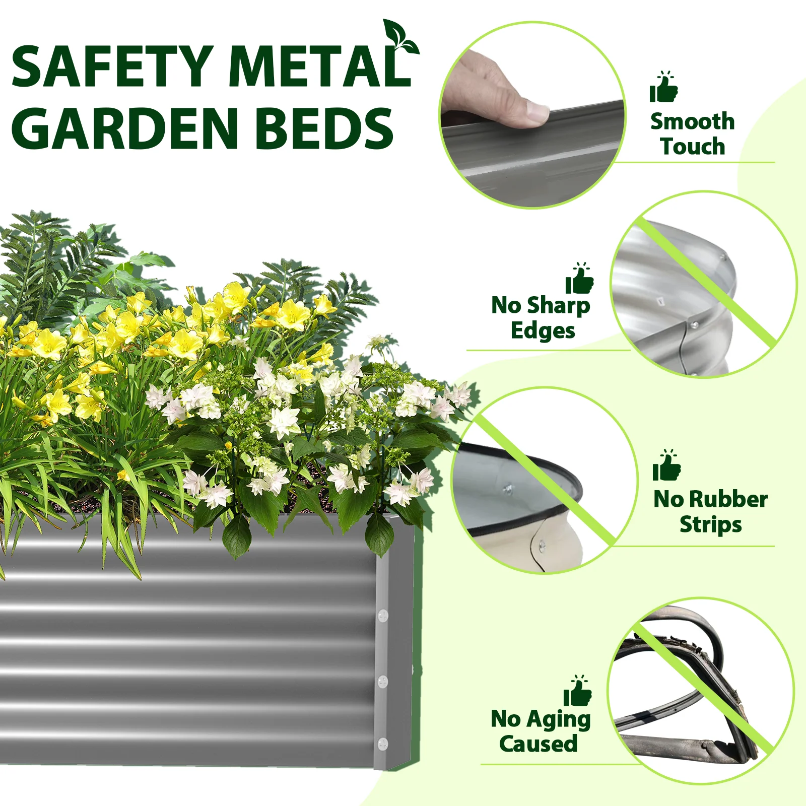 TRAMULL 2 Pack 8x3x1ft Metal Galvanized Raised Garden Bed for Vegetables Flowers Ground Planter Box (Gray)