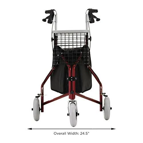 Nova Traveler 3-Wheeled Rollator Walker, Red